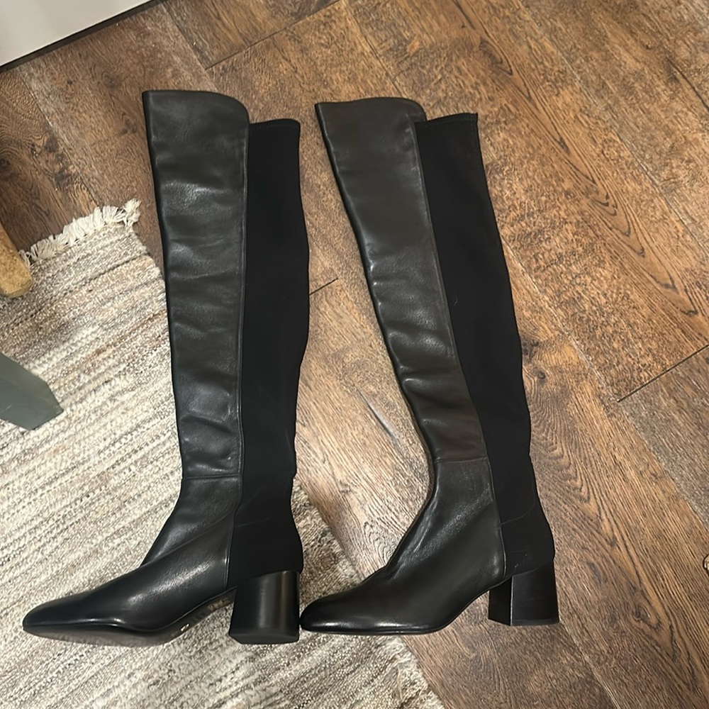 Black leather over the knee boots
